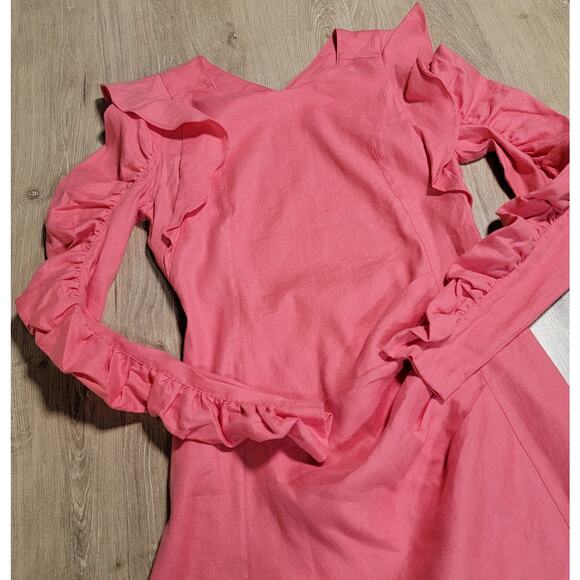 Audette Size Large Linen Tencel Eclipse Dress Ruche Coquette Ruffle Glam Party - Picture 7 of 14